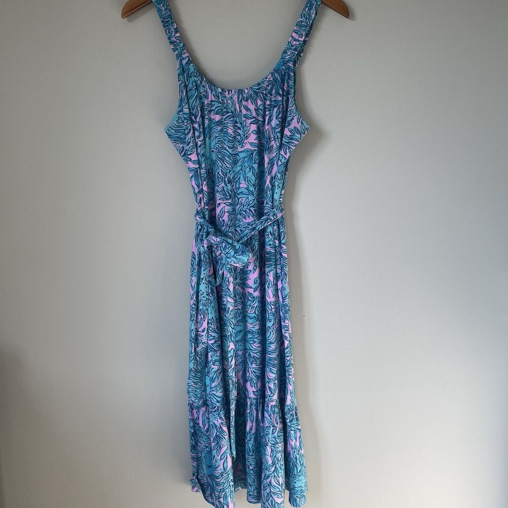 Lilly Pulitzer Collins Knee Length Dress Bermuda Blue You Grow Girl Print Size S